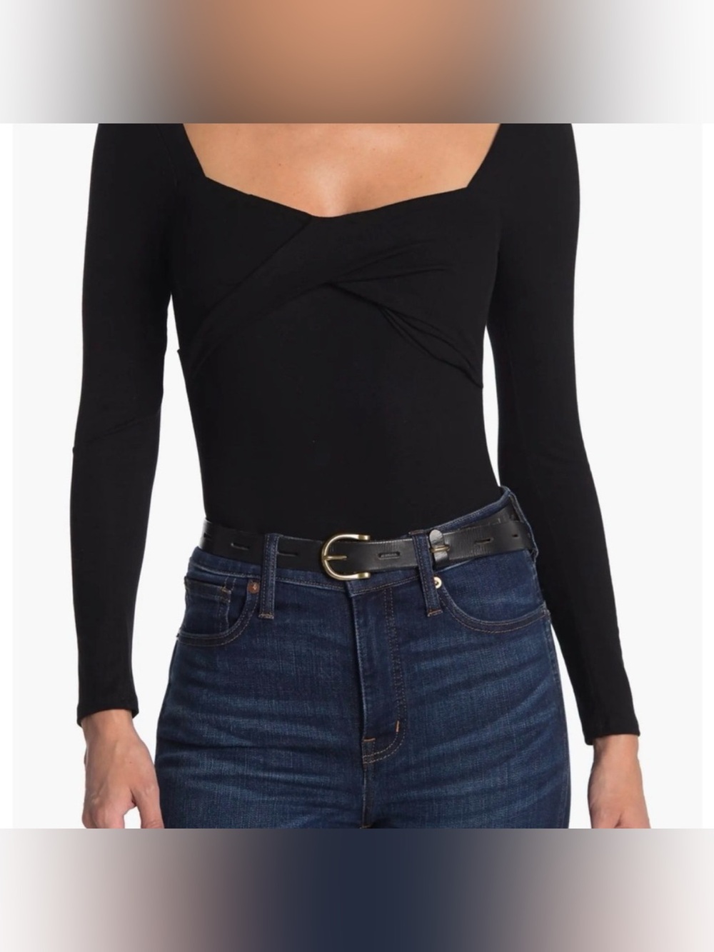 Astr Black Long-Sleeve Square Neck Bodysuit Small